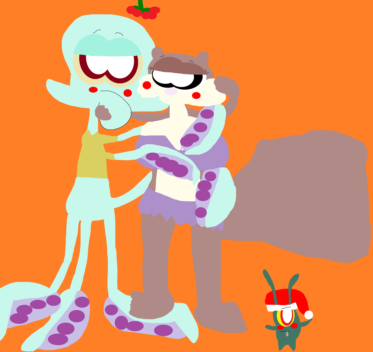 Sandy And Squiddie Kissing Under The Mistletoe Alt by Falconlobo