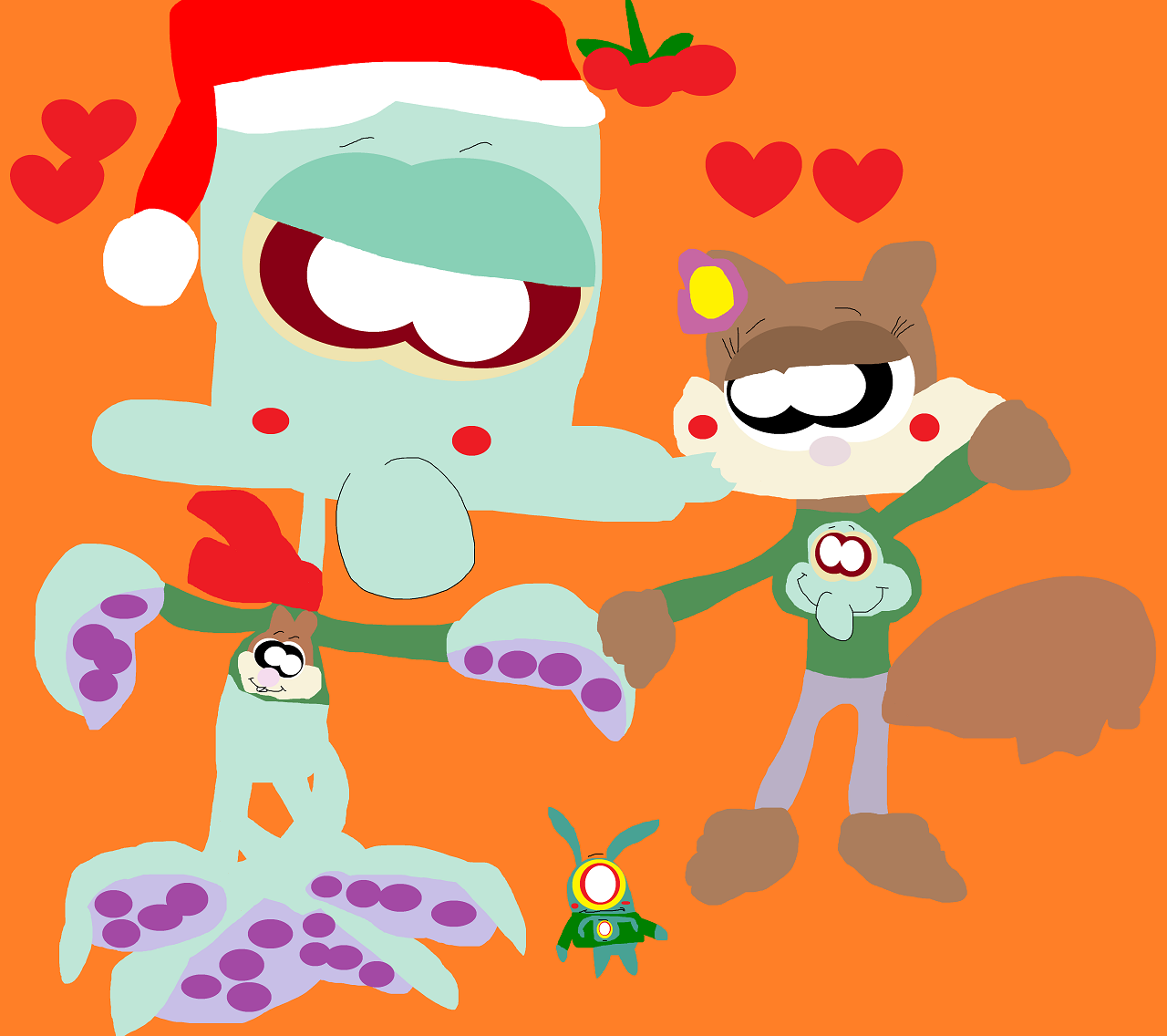 Squiddie And Sandy In Xmas Sweaters 2nd Alt by Falconlobo