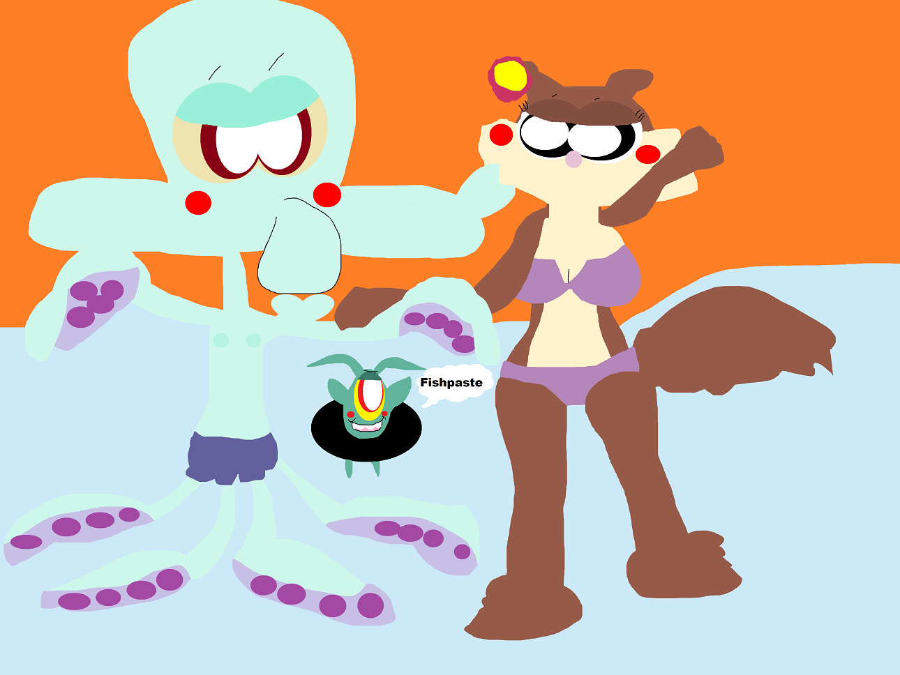 Squidward And Sandy Swimming 2nd Alt by Falconlobo