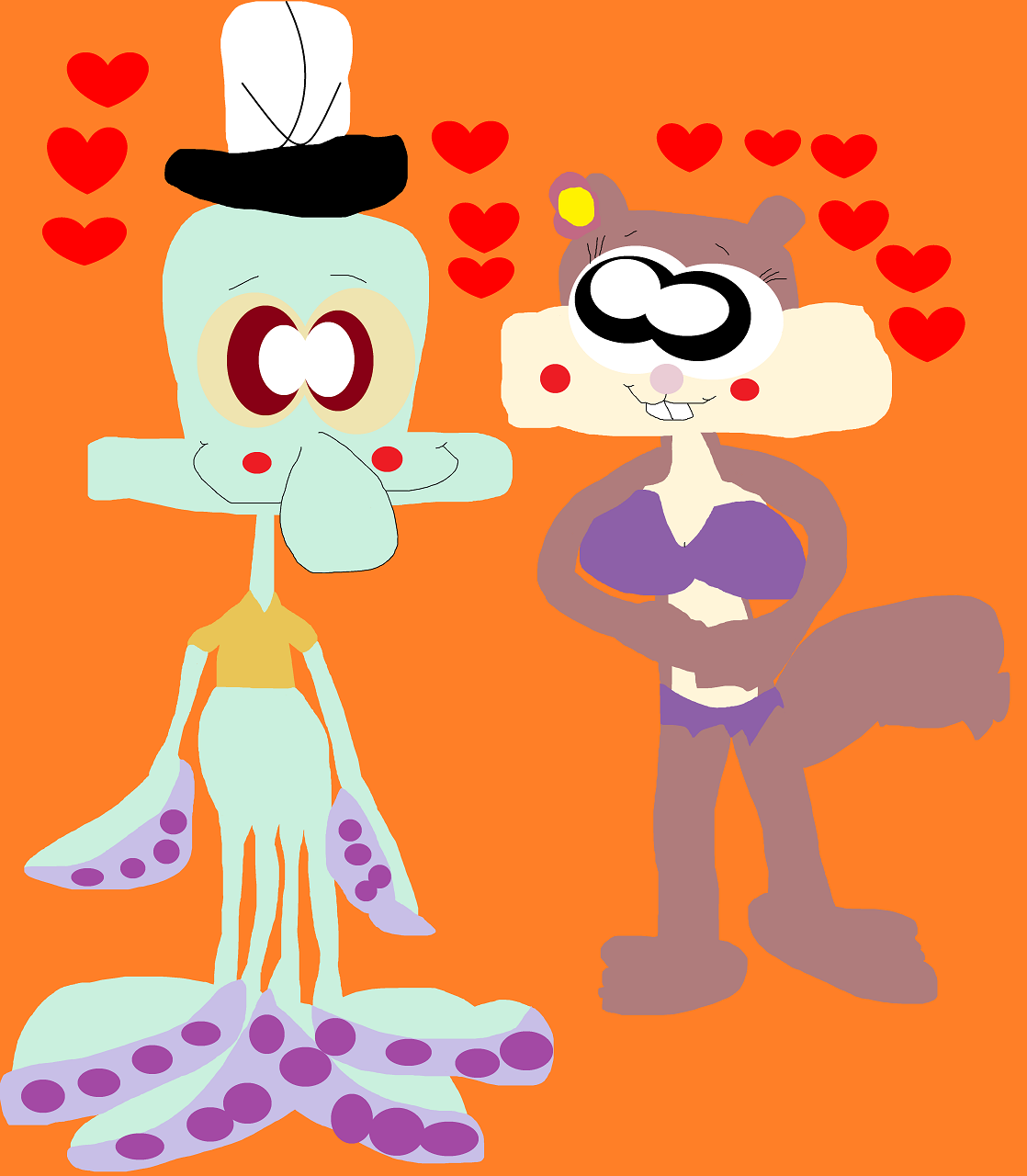 Squiddie And Sandy With Hearts Around Them by Falconlobo