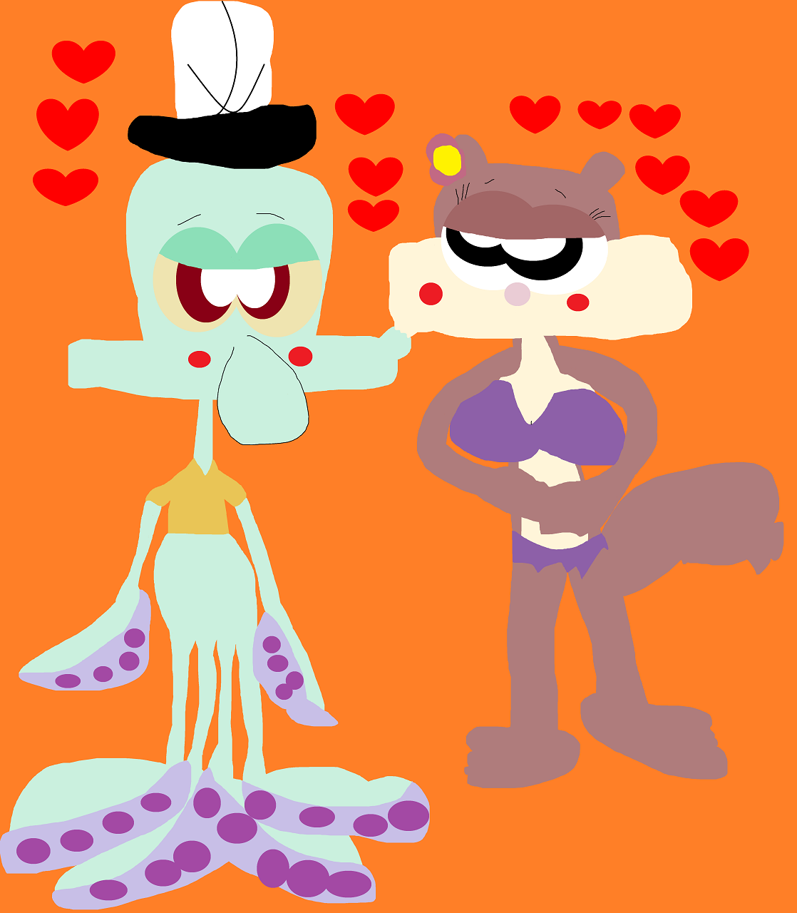 Squiddie And Sandy With Hearts Around Them Alt by Falconlobo