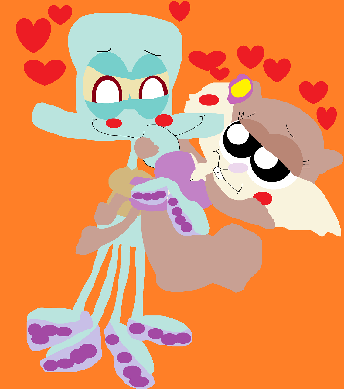 Squidward Holding Sandy Closely by Falconlobo