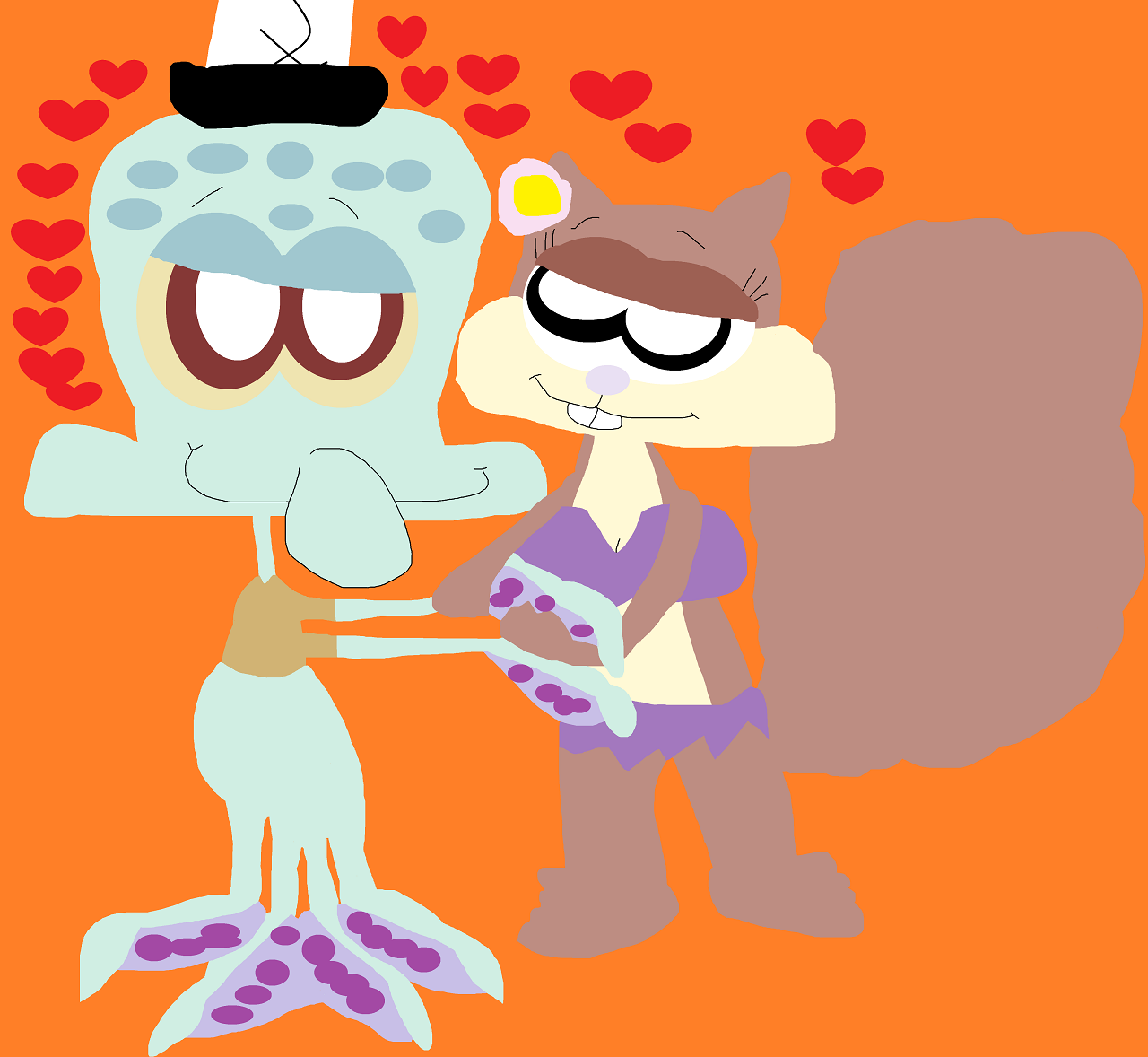Squidward And Sandy HandHolding Again by Falconlobo