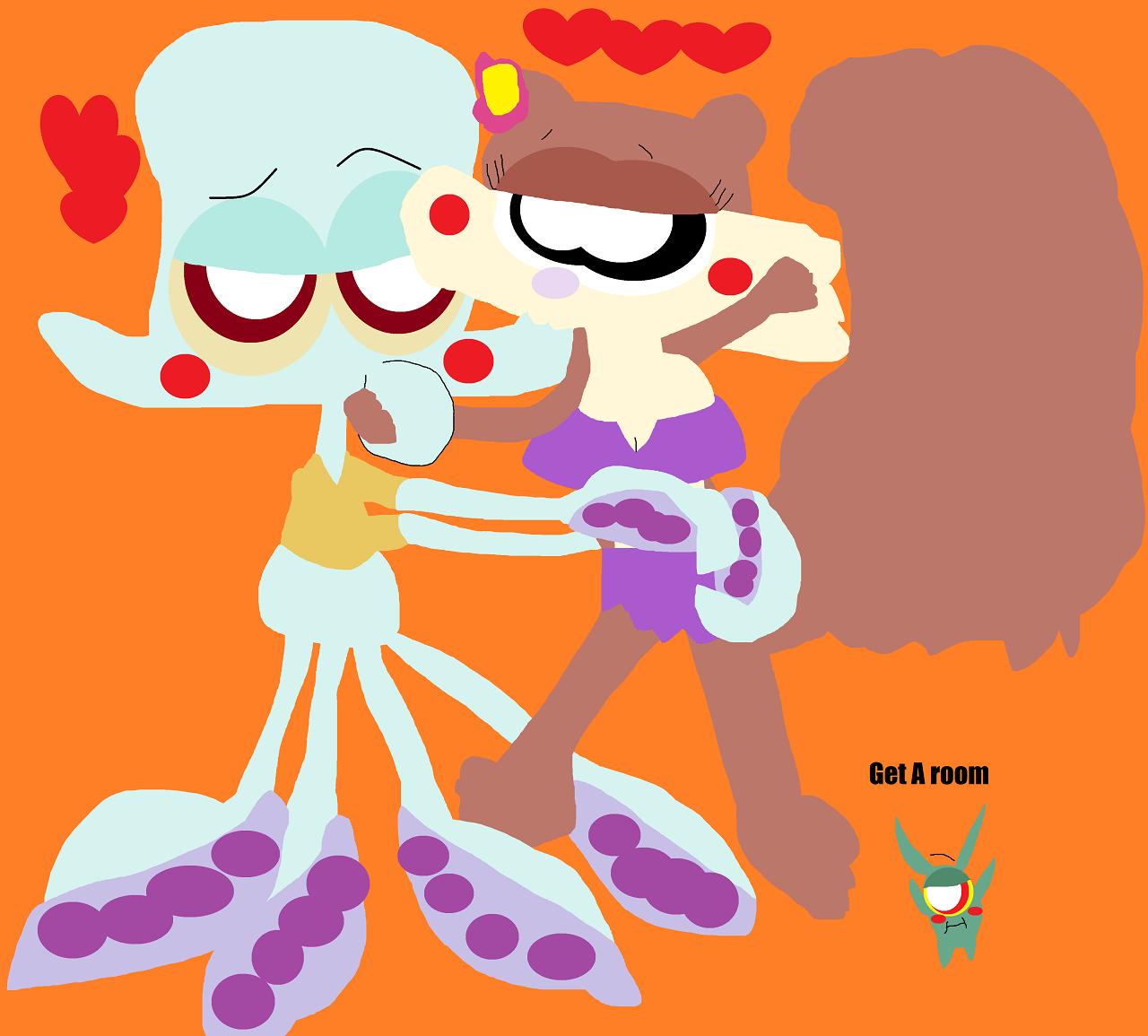 Squidward And Sandy Early Valentine Smooching Time Alt^ ^ by Falconlobo