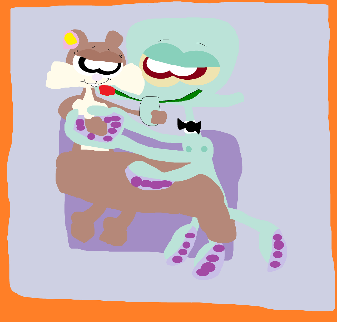 Squidward With A Long Stemmed Rose In Bed With Sandy by Falconlobo