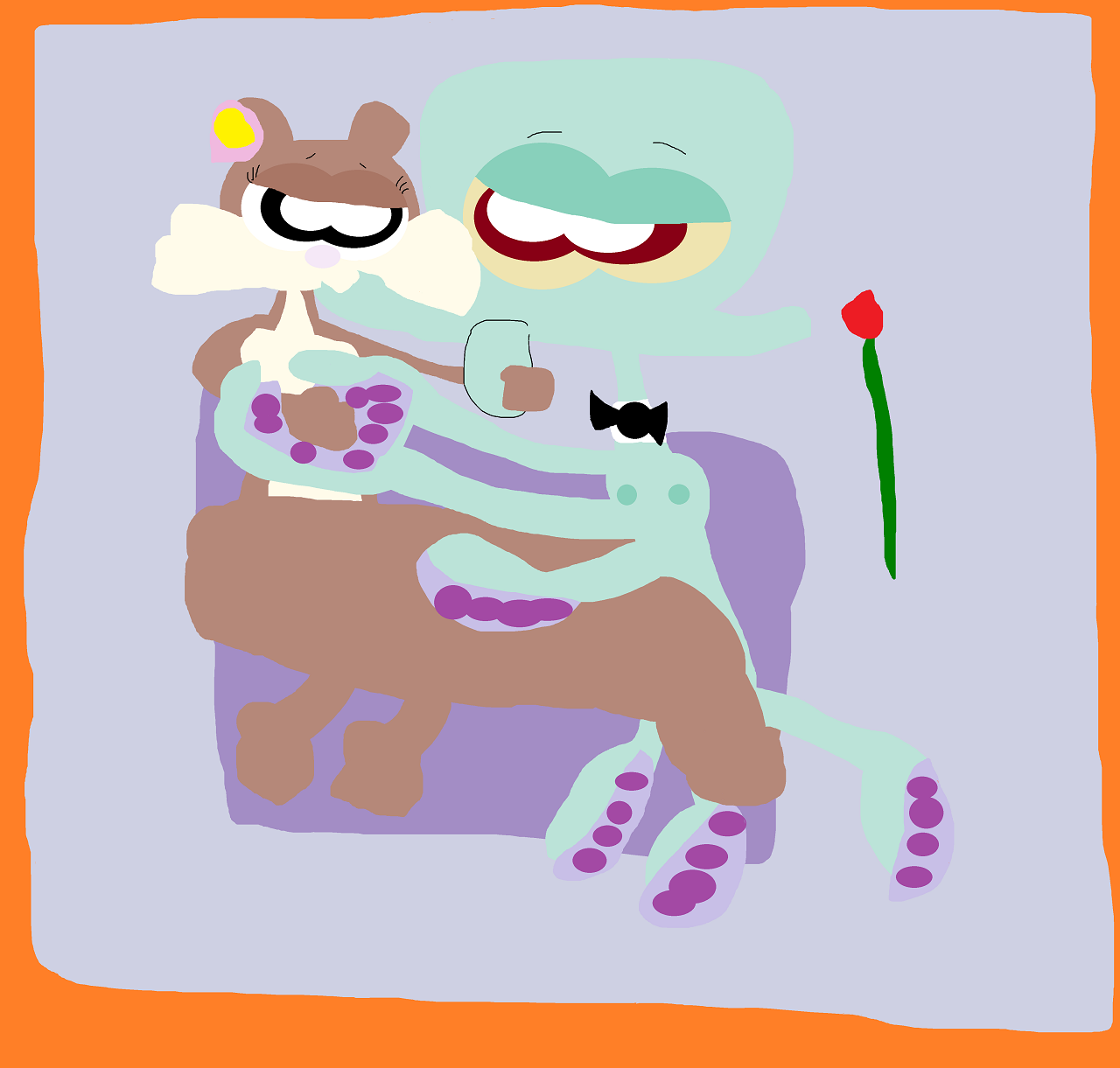 Squidward With A Long Stemmed Rose In Bed With Sandy Alt by Falconlobo