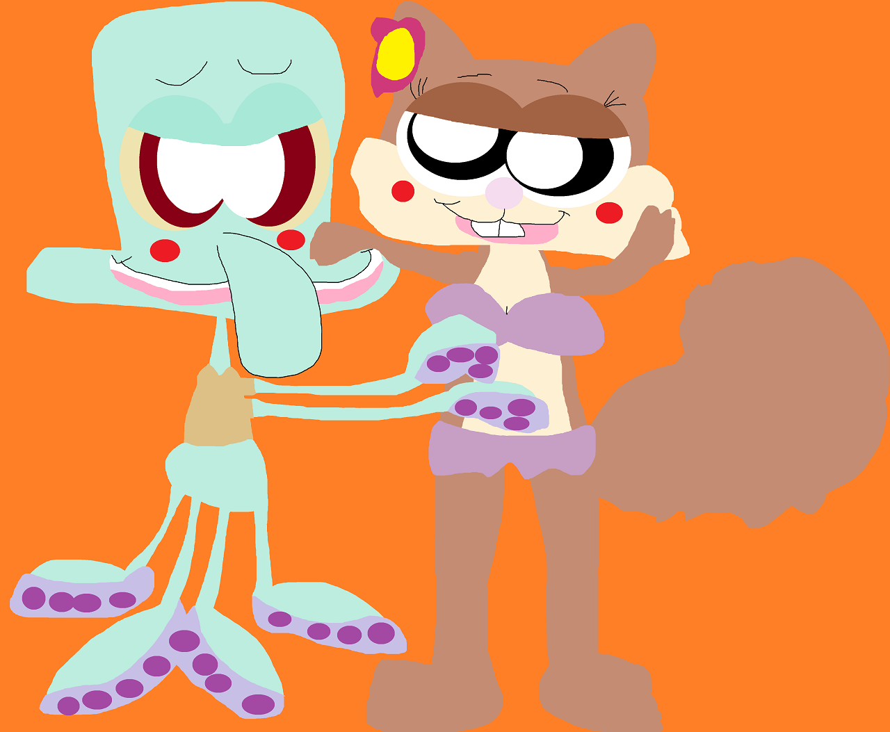 Squidward The Frisky Octopus And Sandy Again by Falconlobo
