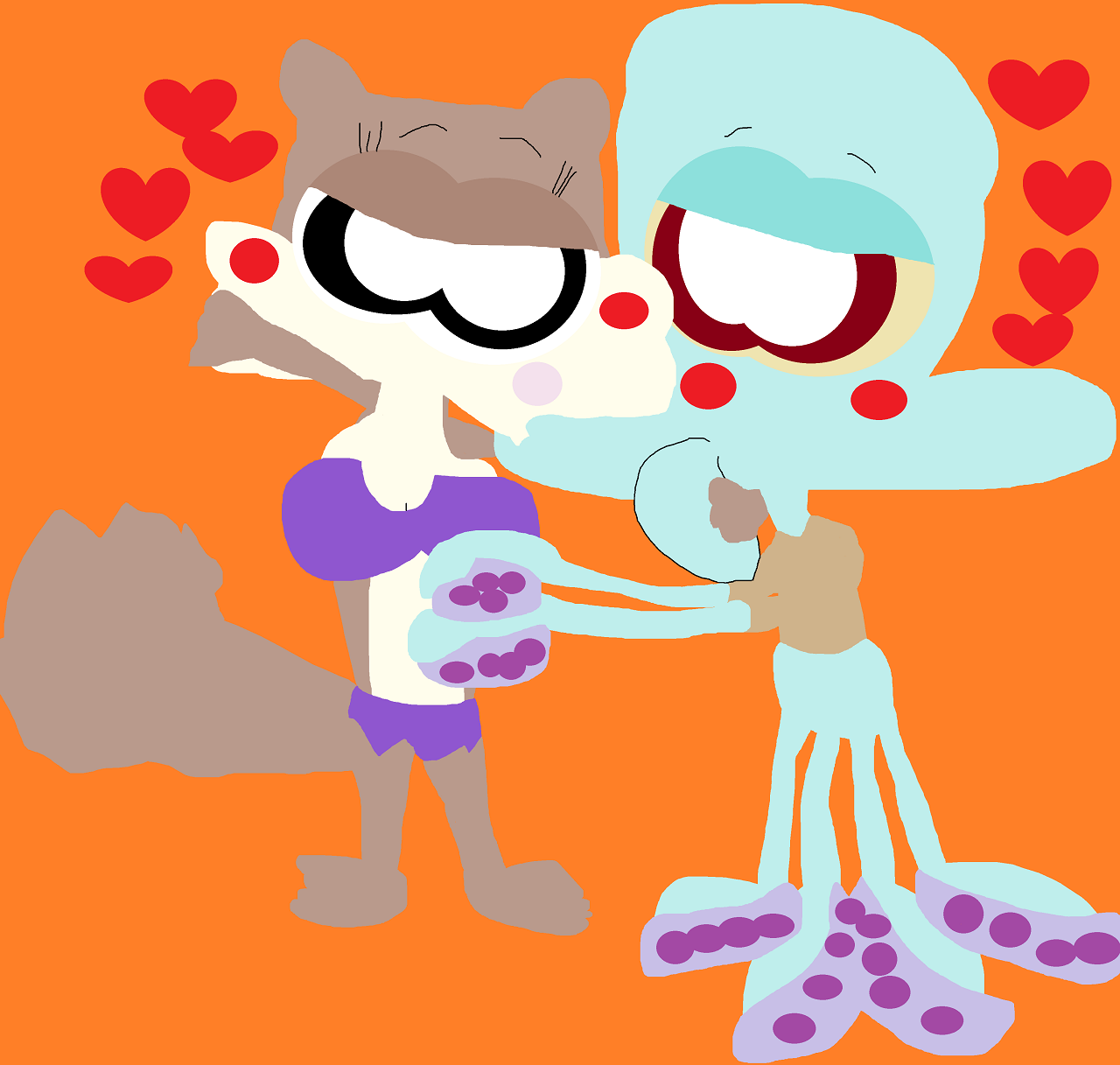 Random Squidward And Sandy Kissing Again by Falconlobo