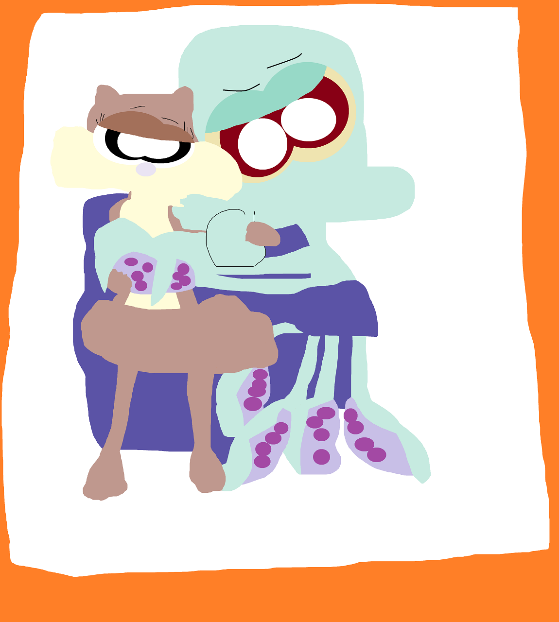 Random Squidward And Sandy Kissing In Bed by Falconlobo