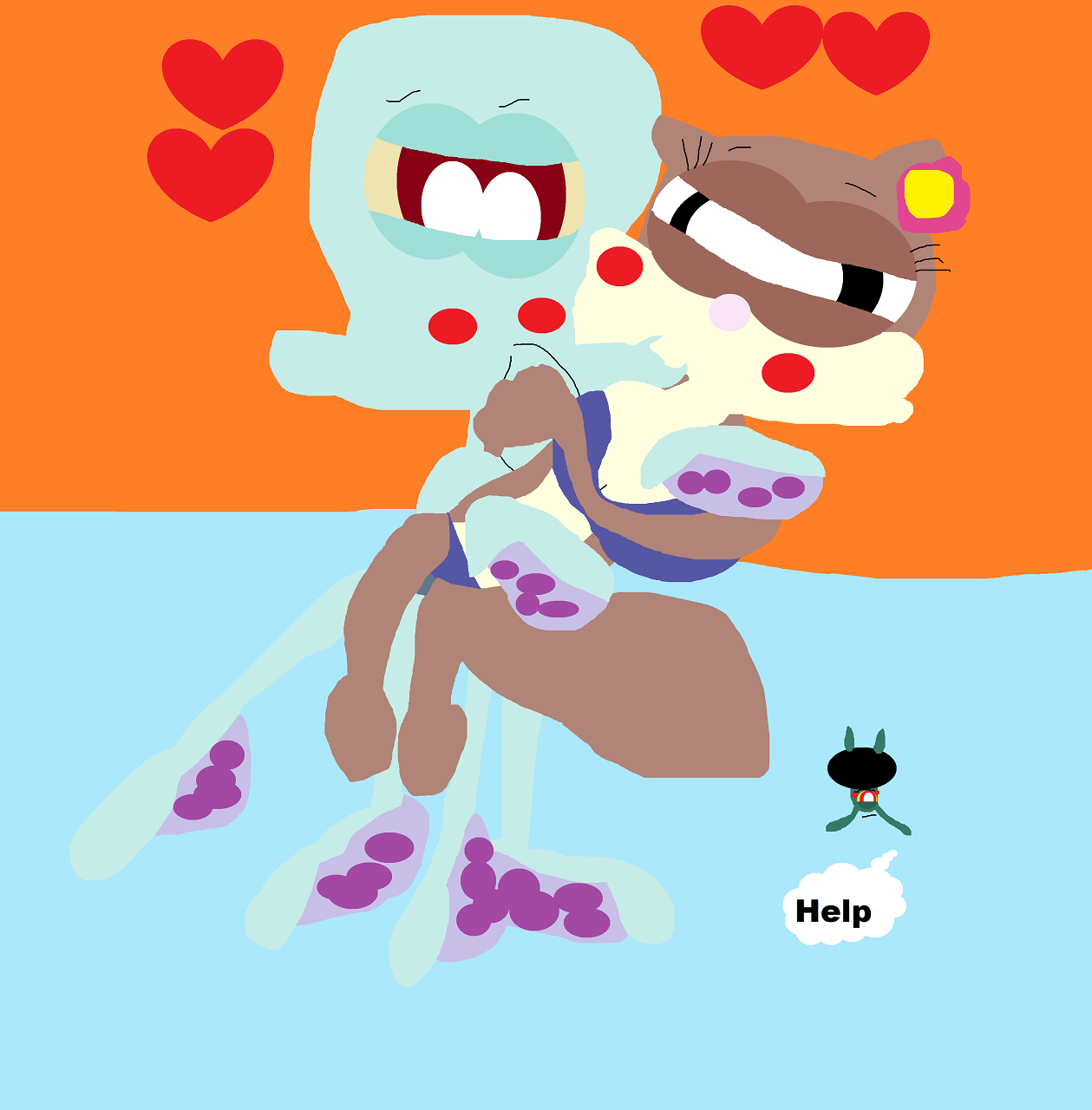 Squidward And Sandy Kissing In Water Alt by Falconlobo