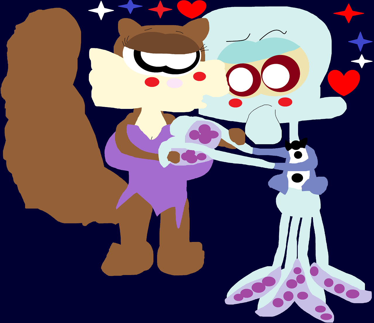 Squidward And Sandy Dancing And Kissing During Fireworks by Falconlobo