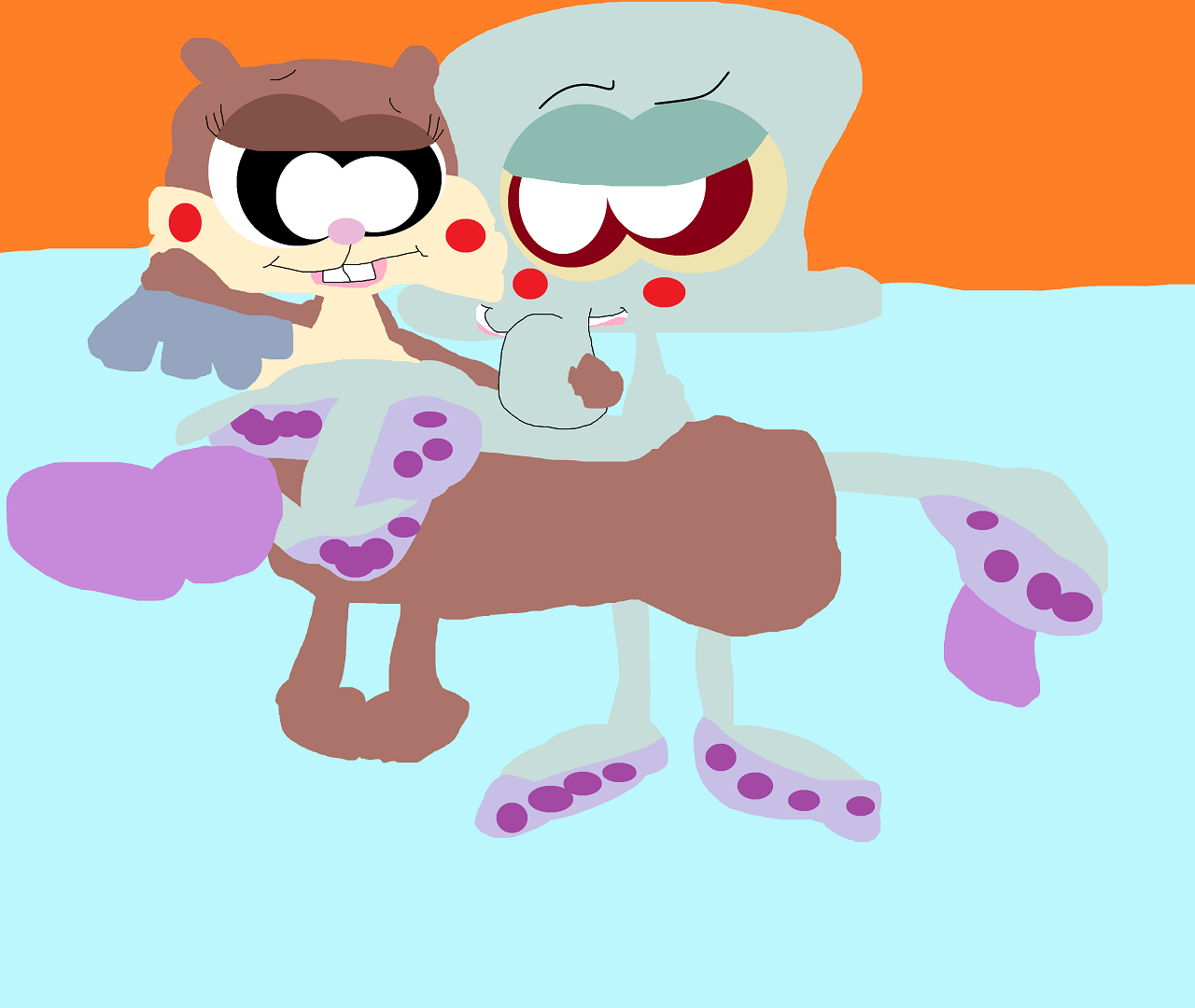 Squidward And Sandy Getting Frisky In The Water by Falconlobo