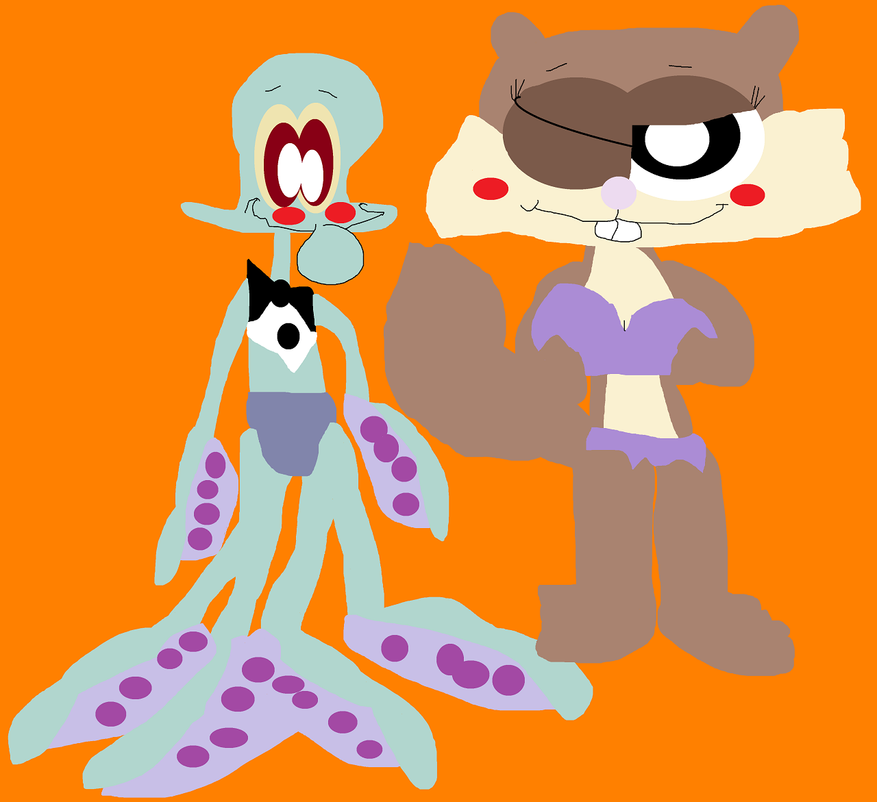 Sandy Winking At Squidward Who Is Wearing A Bowtie And Undies by Falconlobo