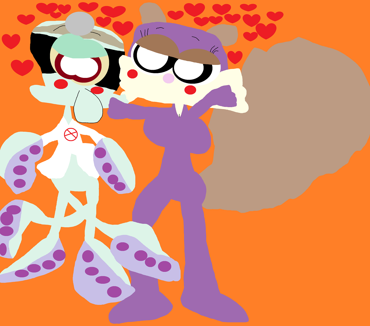 Sandy Missappear Makes DR Negative Squidward Positive With a Kiss by Falconlobo