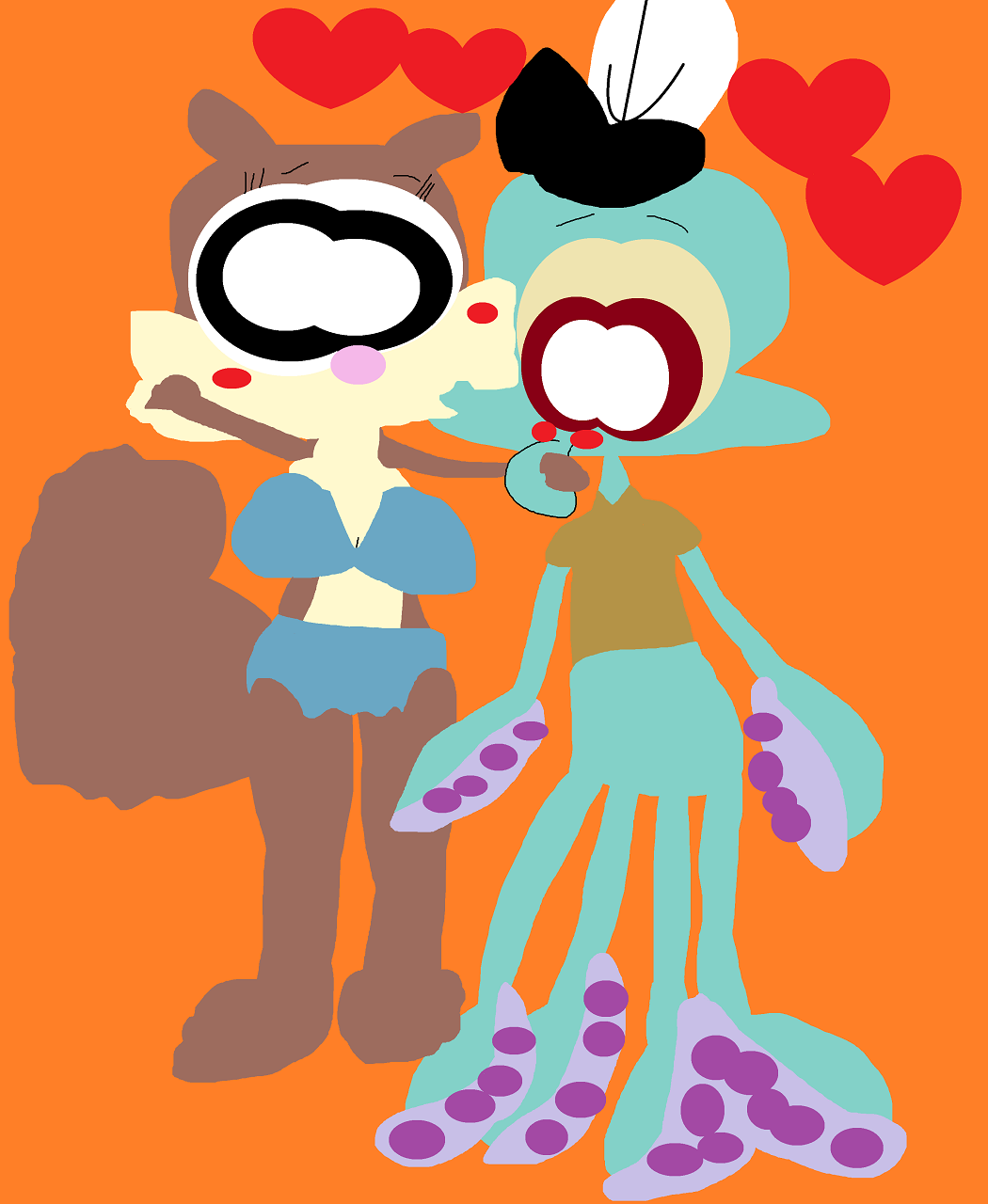 Chibi Eyed Squidward And Sandy Kissing by Falconlobo