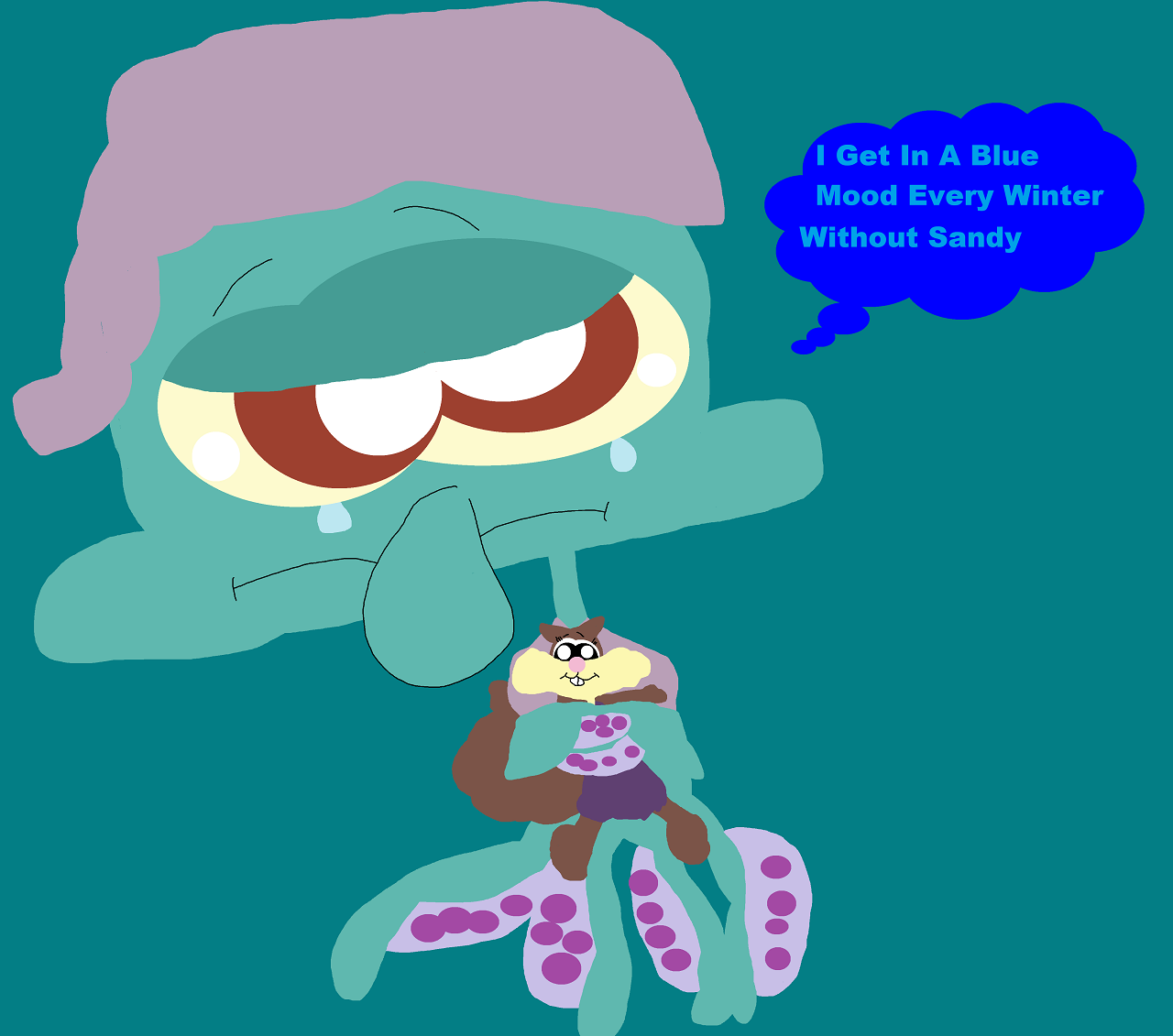 Squidward Gets In a Blue Mood Every Winter Without Sandy by Falconlobo