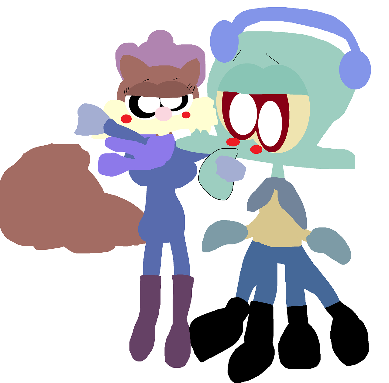 Sandy And Squidward In Winter Clothes Alt by Falconlobo