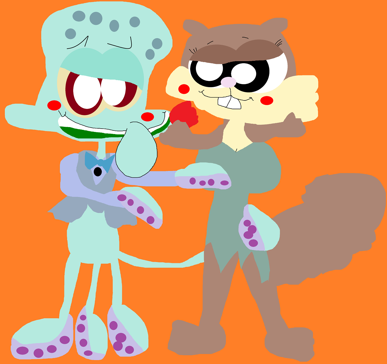 Squidward Dancing With Sandy With A Rose in His Teeth Again^^ by Falconlobo