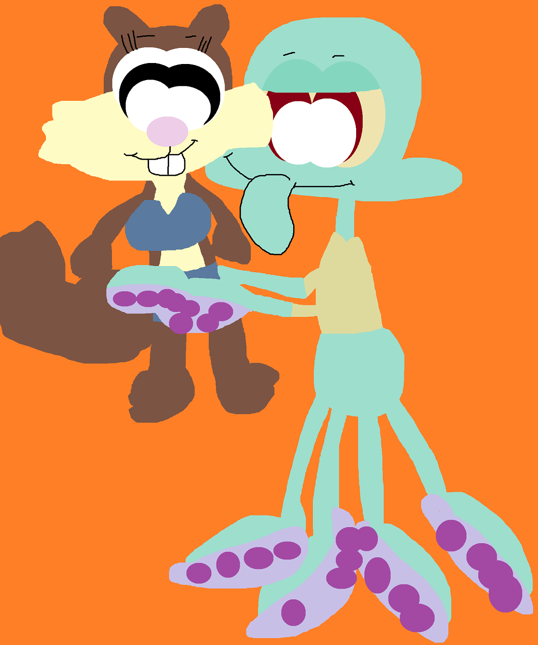 Squidward And His Sandy Plushie by Falconlobo