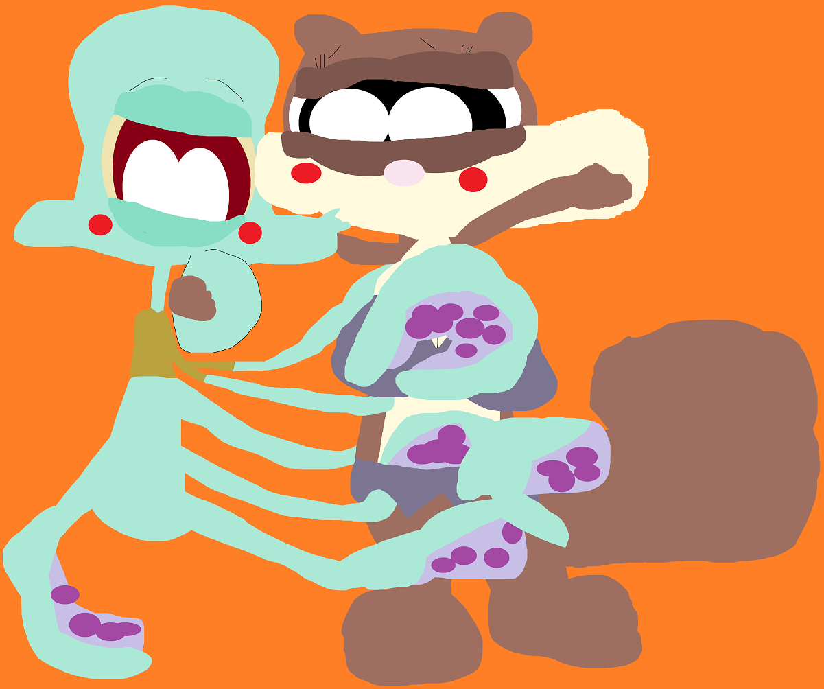 Squidward With His Tentacles Around Sandy Again Alt^^ by Falconlobo