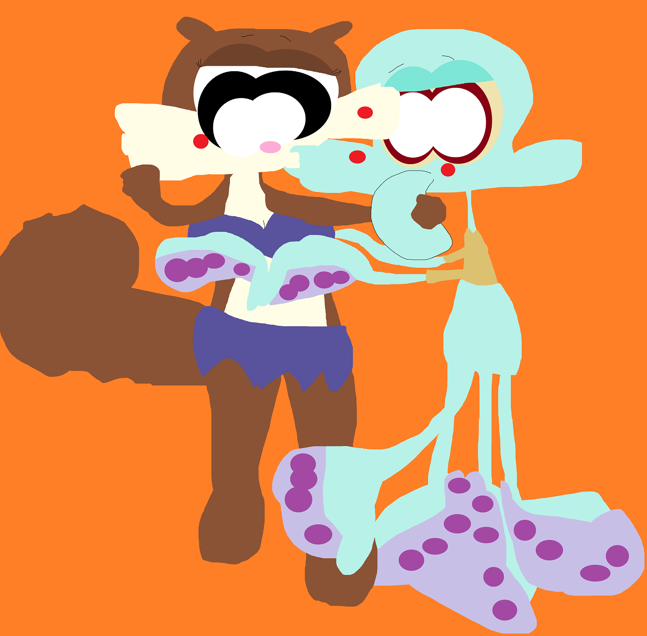 Sandy Being Kissed By A Frisky Squidward by Falconlobo