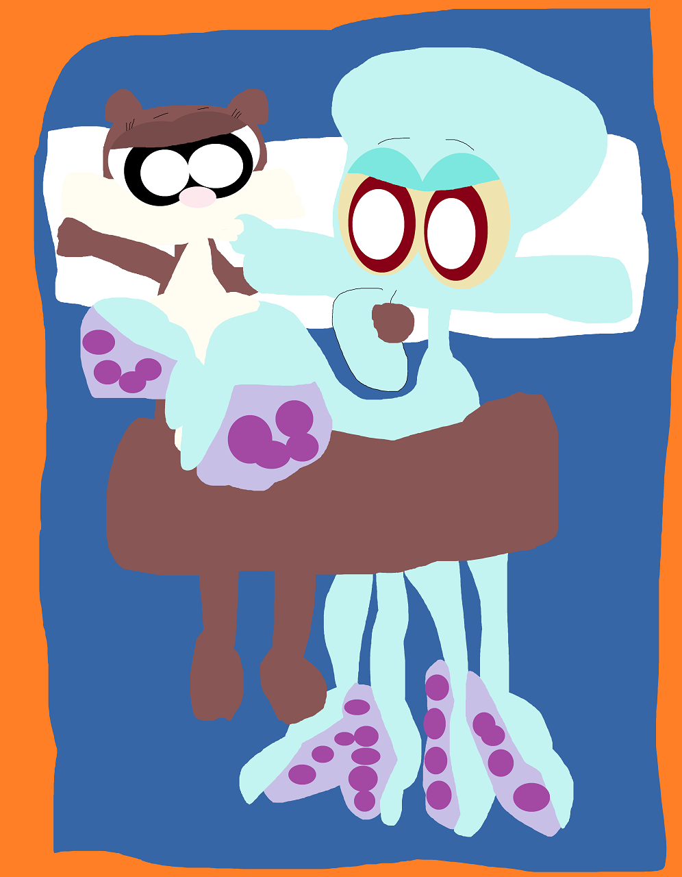 Squidward And Sandy Kissing In Bed Again by Falconlobo