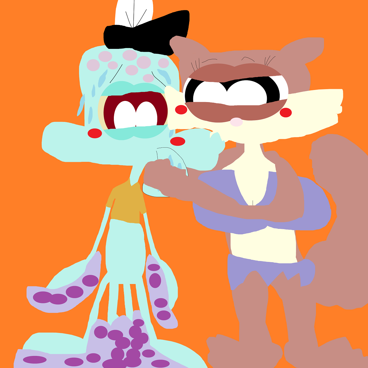 A Really Nervous Squidward About To be Kissed By Sandy Alt by Falconlobo