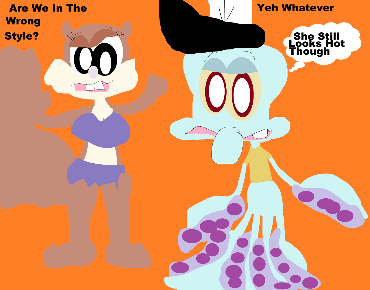 Are We In The Wrong Style TLH Squidward And Sandy by Falconlobo