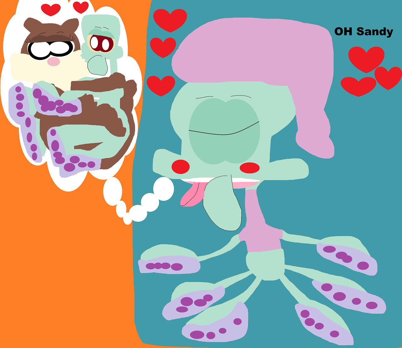 Random Squidward Dreaming About Making Love To Sandy by Falconlobo