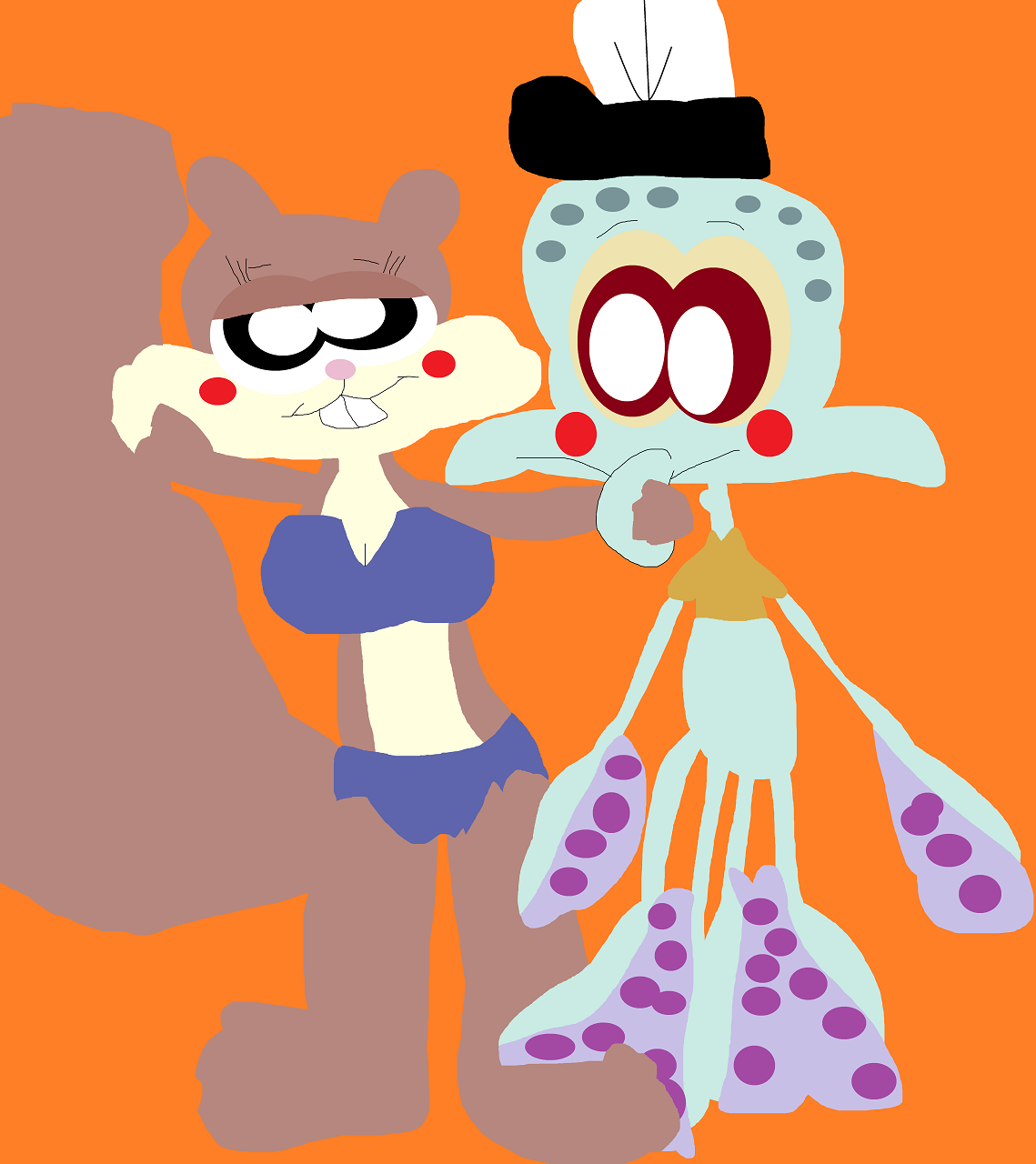 Sandy About To Kiss A Very Nervous Squidward by Falconlobo