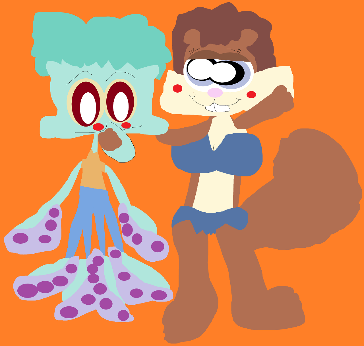 Squidward And Sandy In A Mix Of Styles^^ by Falconlobo