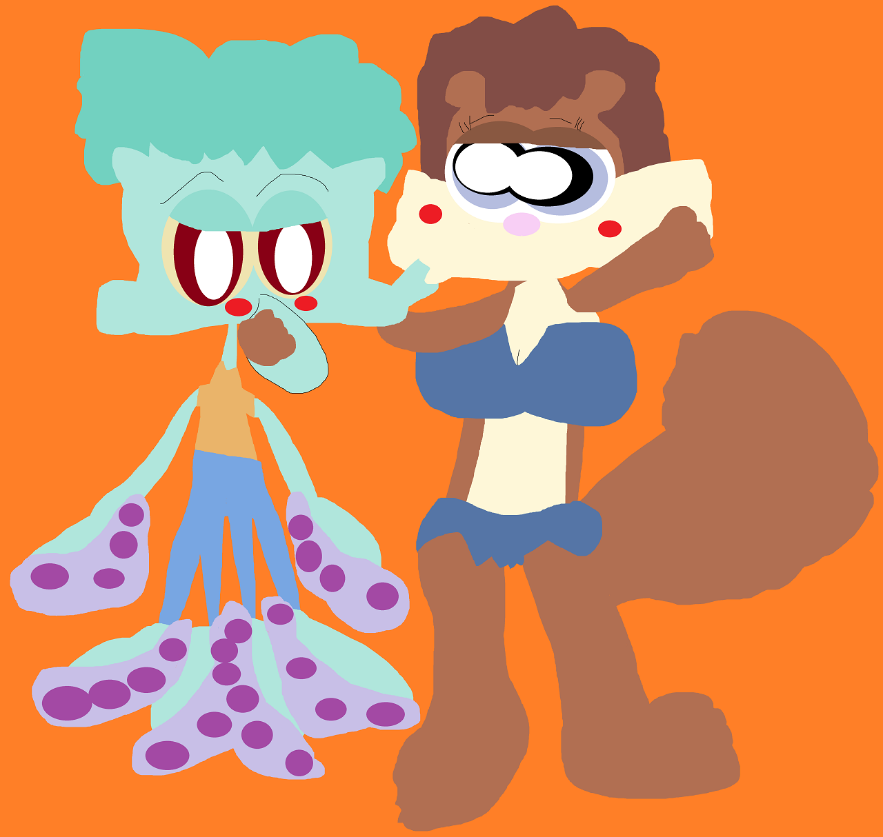 Squidward And Sandy In A Mix Of Styles Alt^^ by Falconlobo
