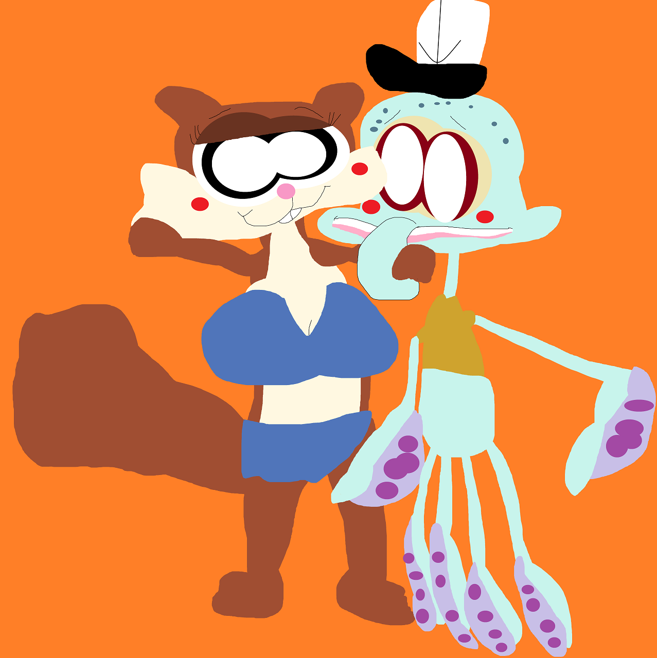 Sandy About To Kiss An Anxious Squidward by Falconlobo