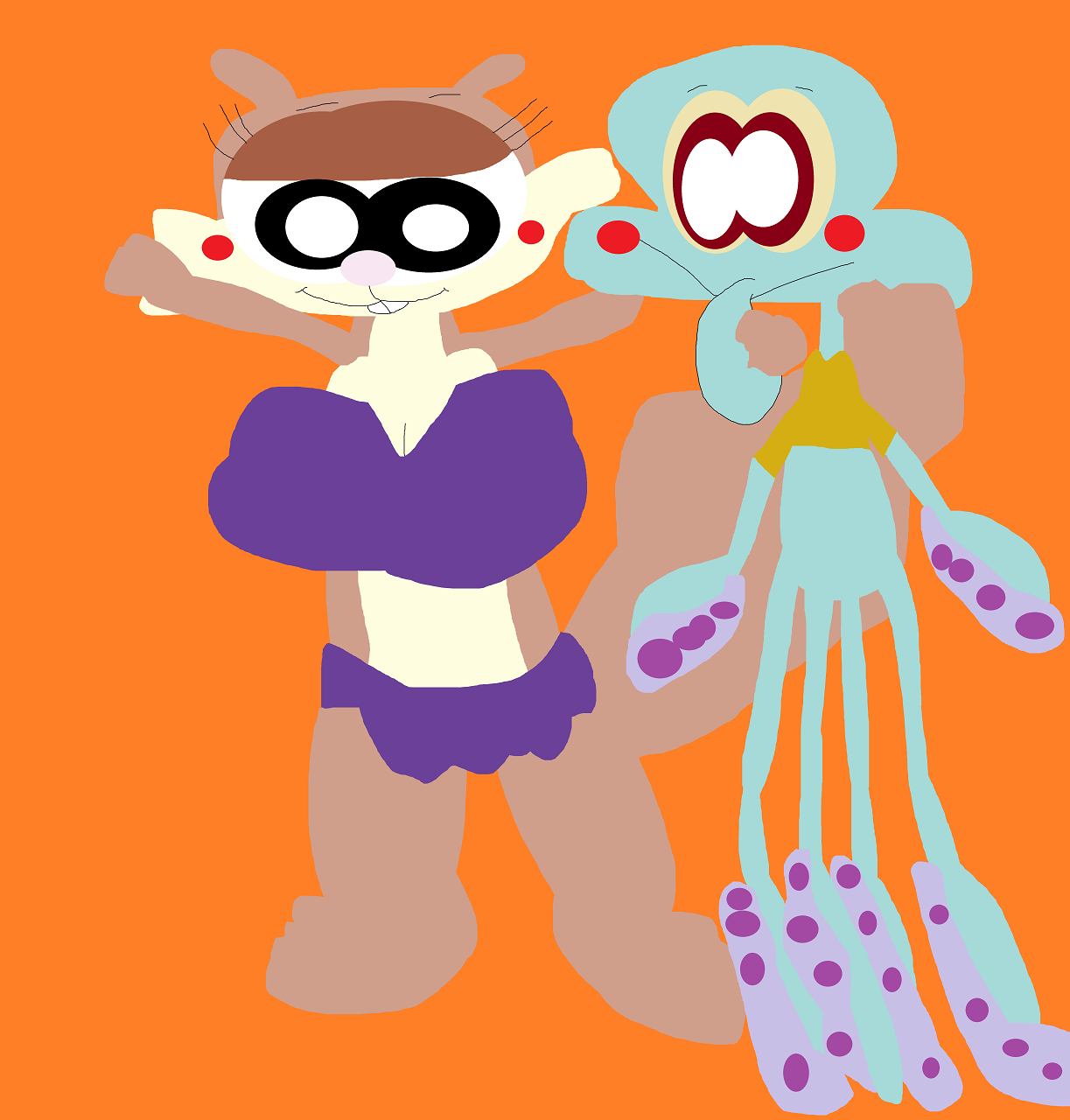 Sandy With Her Tail Around Squidward Again by Falconlobo