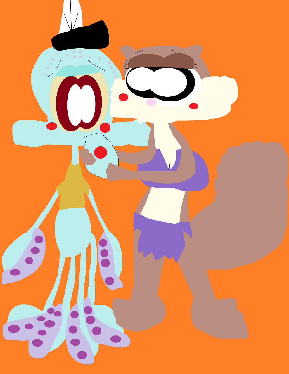 A Nervous Squidward About To Be Kissed By Sandy Alt by Falconlobo