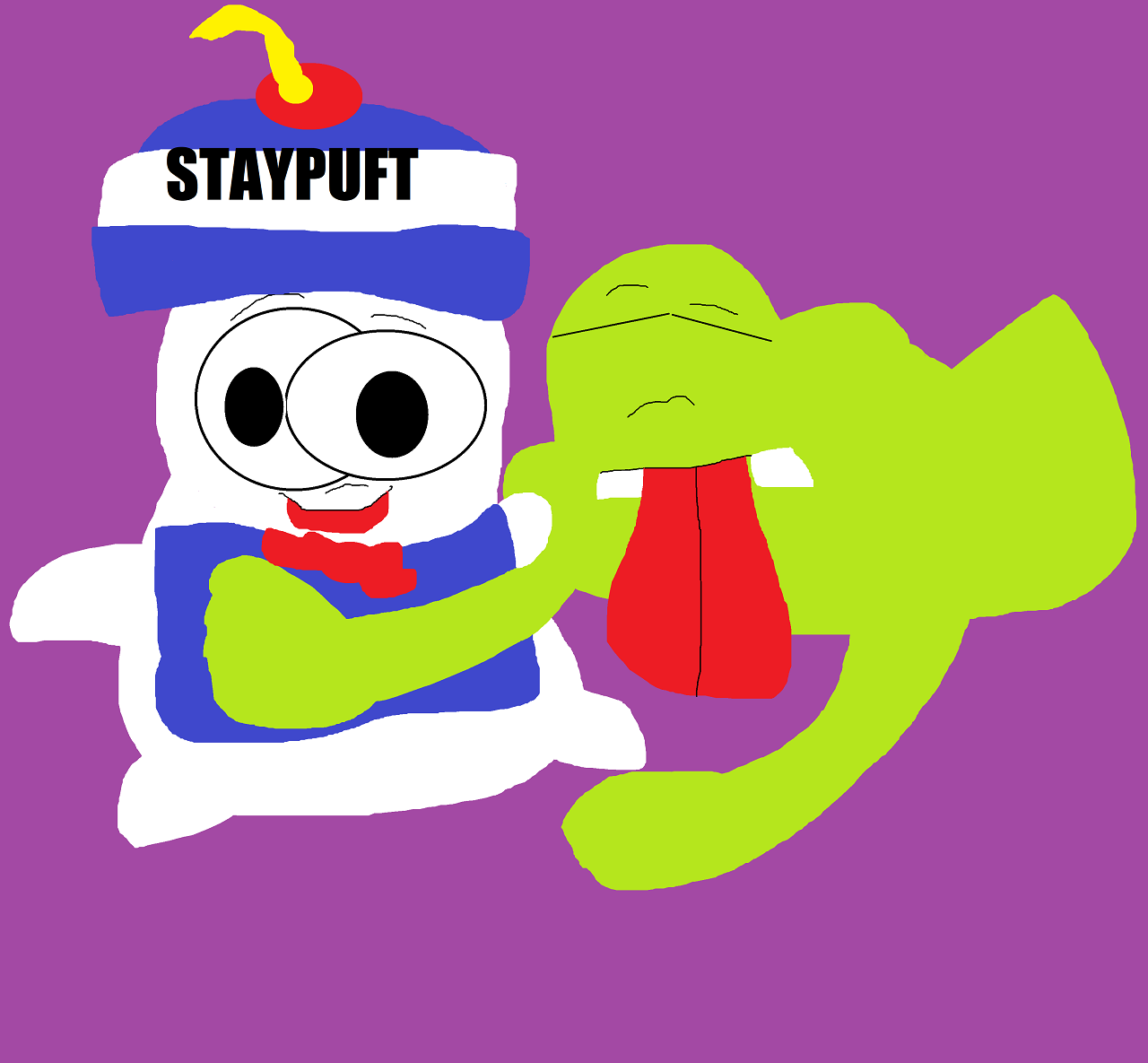 Slimer Sleeping With Staypuft Plushie by Falconlobo