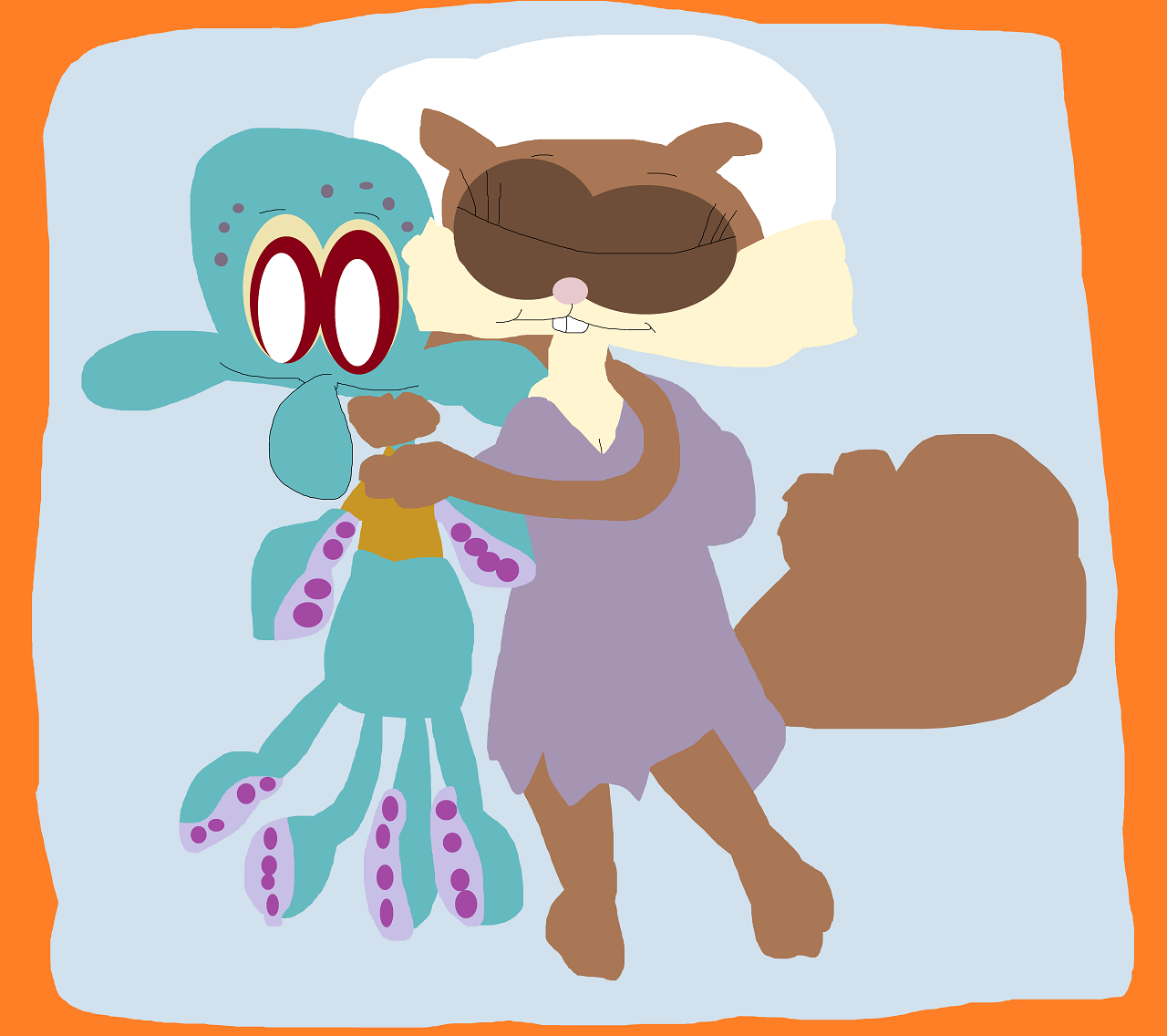 Sandy Snuggling With A Giant Squidward Plush by Falconlobo