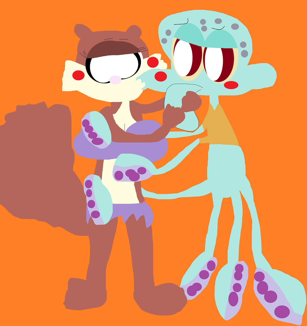 Squidward And Sandy Kissing And Holding Each Other by Falconlobo