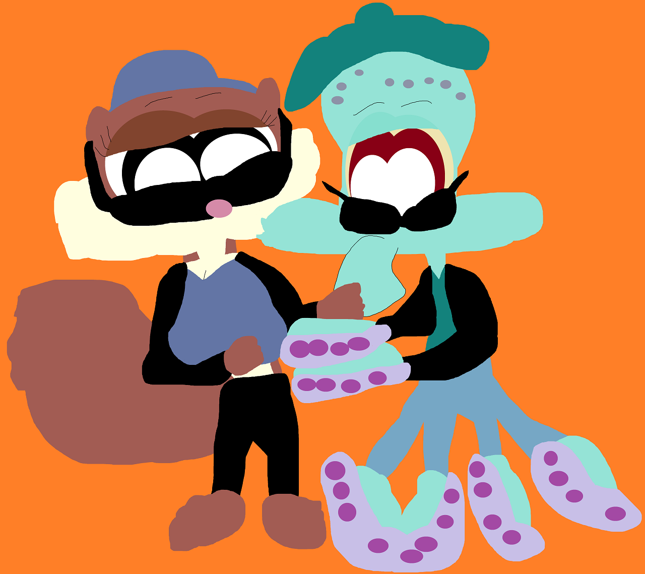Squidward And Sandy In Cool Duds Kissing by Falconlobo