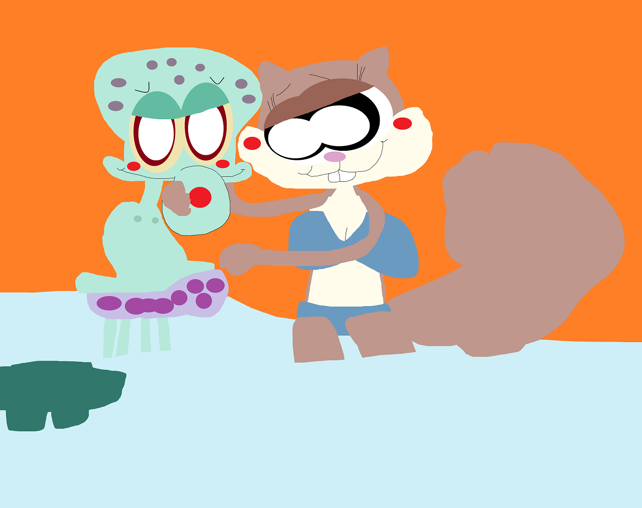 Accidental Skinny Dipping Squidward With Sandy by Falconlobo