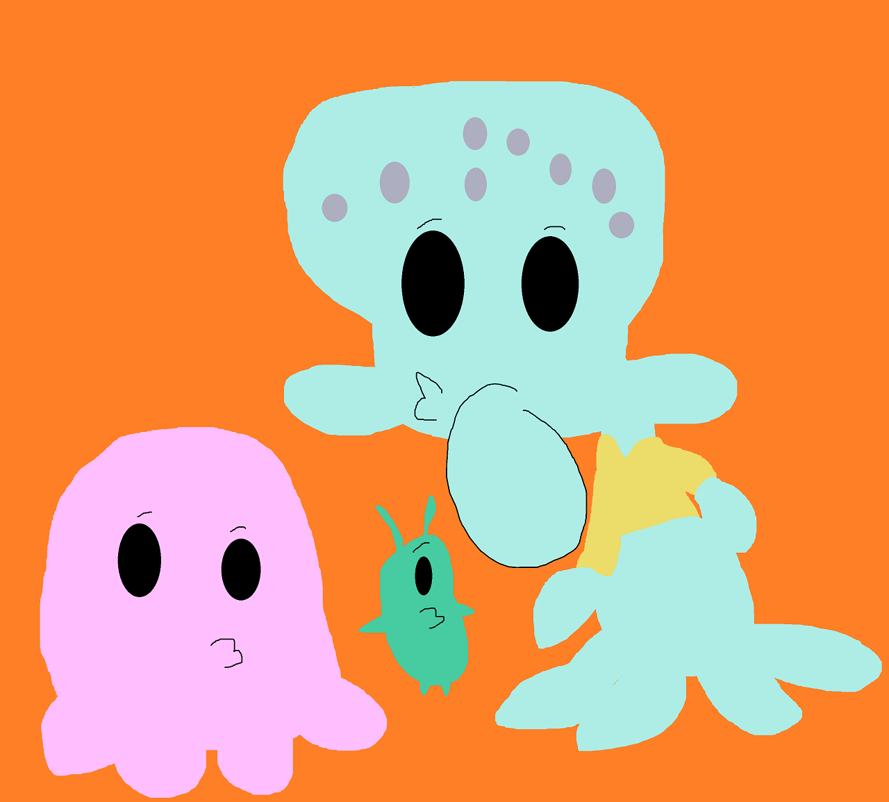 Squidward And Plankton + Round1 Octopus Plushies by Falconlobo