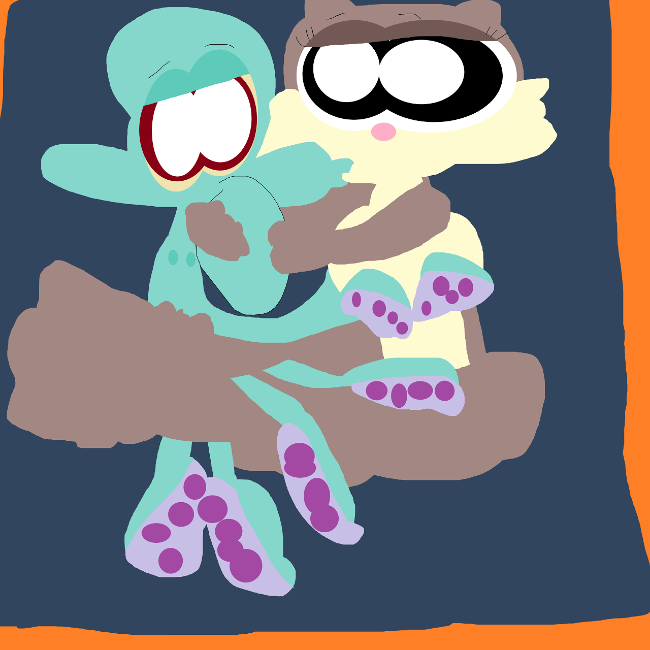 Squidward And Sandy Kissing In A Bed Again by Falconlobo