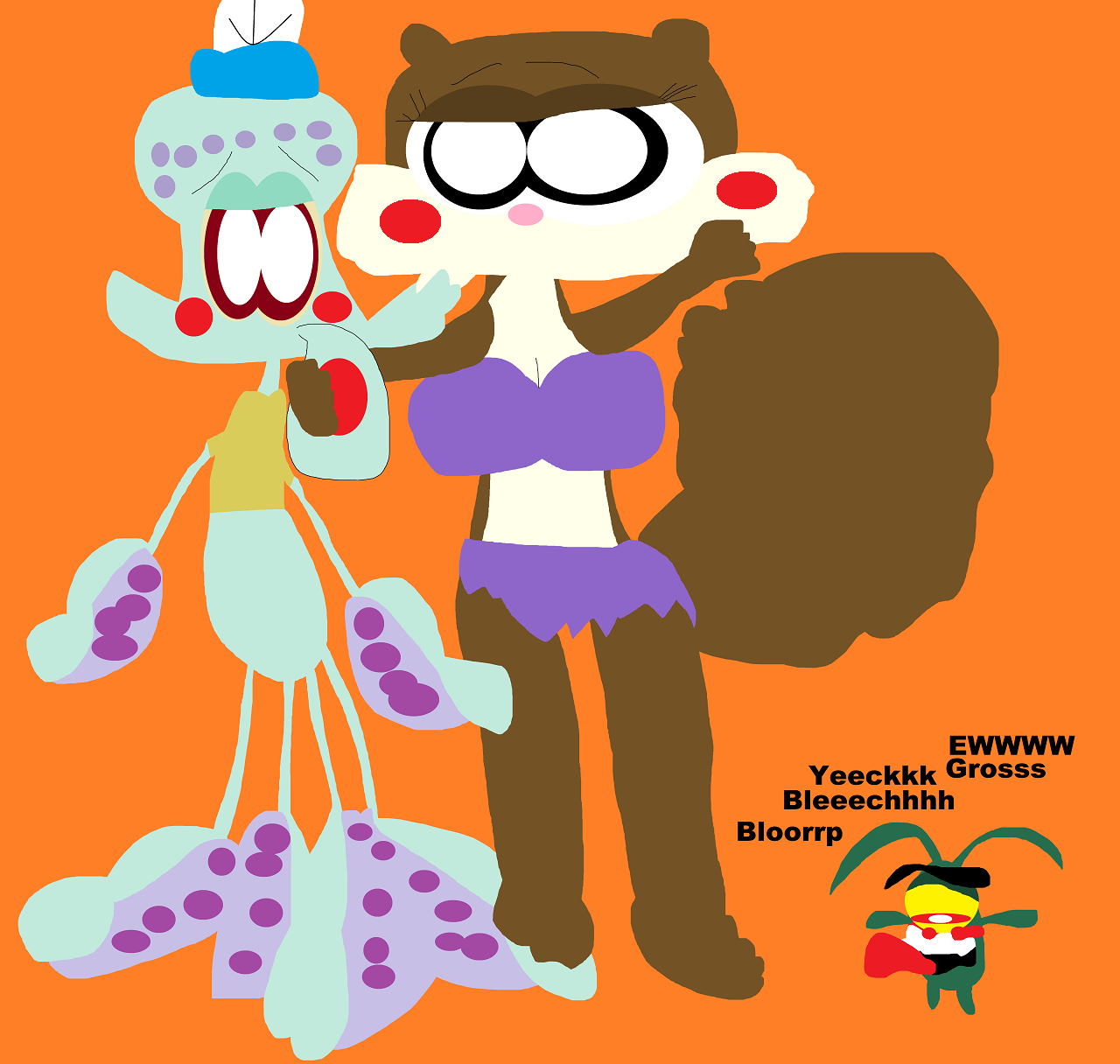 Plankton Channeling His Inner Calvin While Squidward And Sandy Kiss by Falconlobo