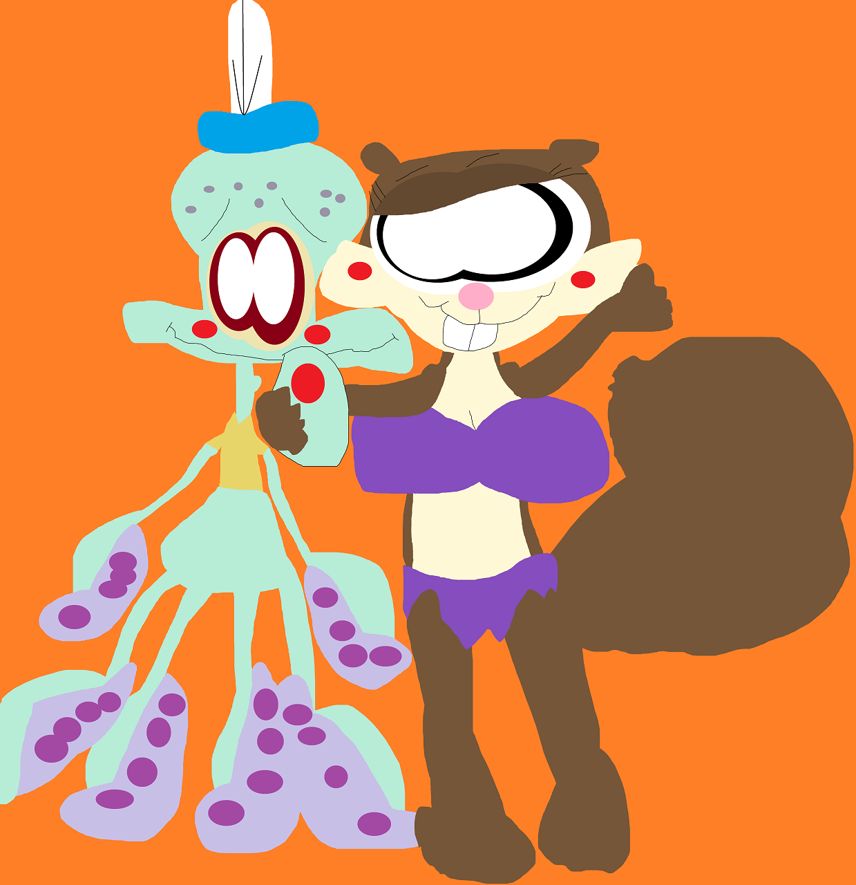 Sandy About To kiss An Ansty Squidward by Falconlobo
