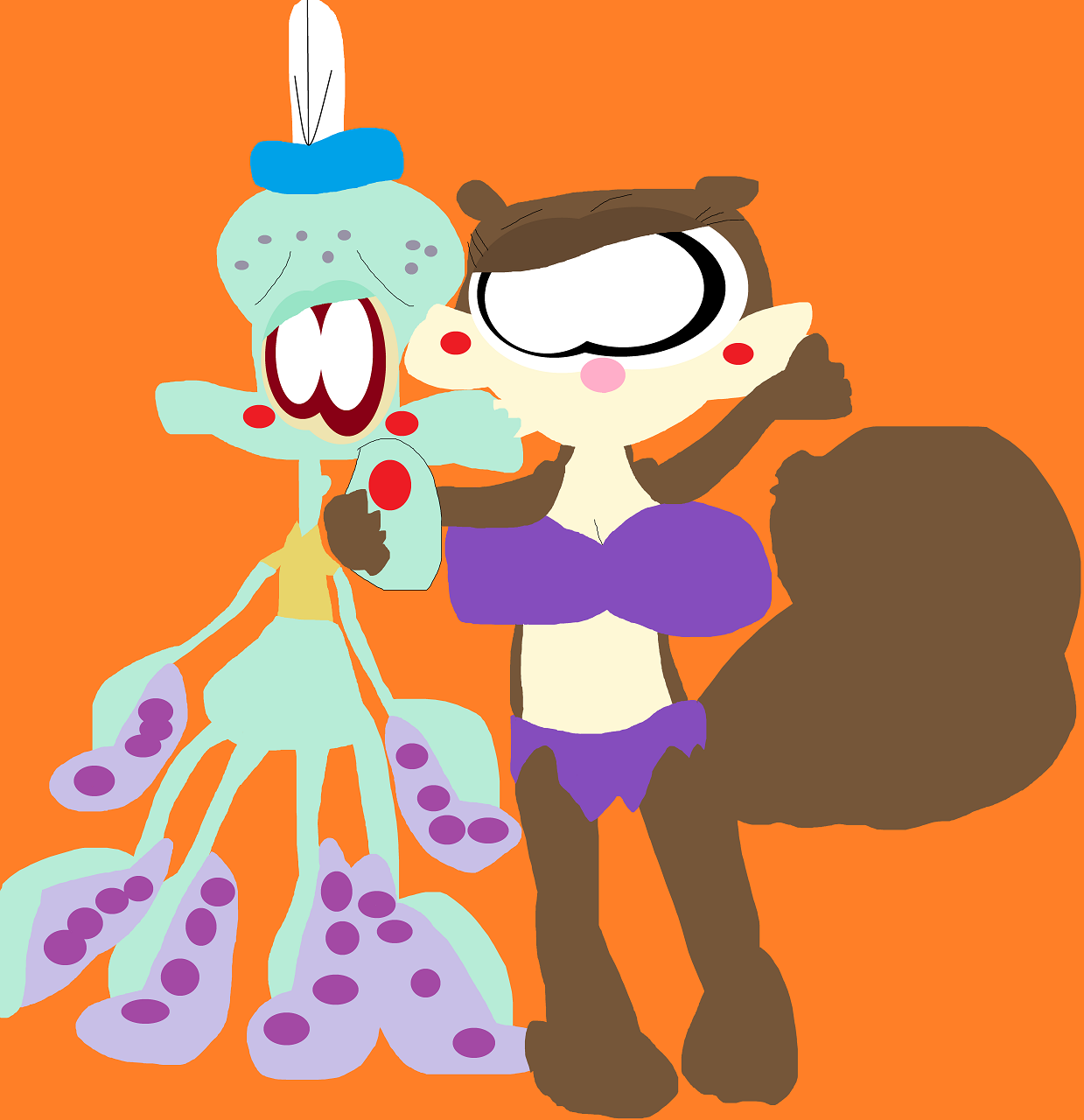 Sandy About To kiss An Ansty Squidward Alt by Falconlobo