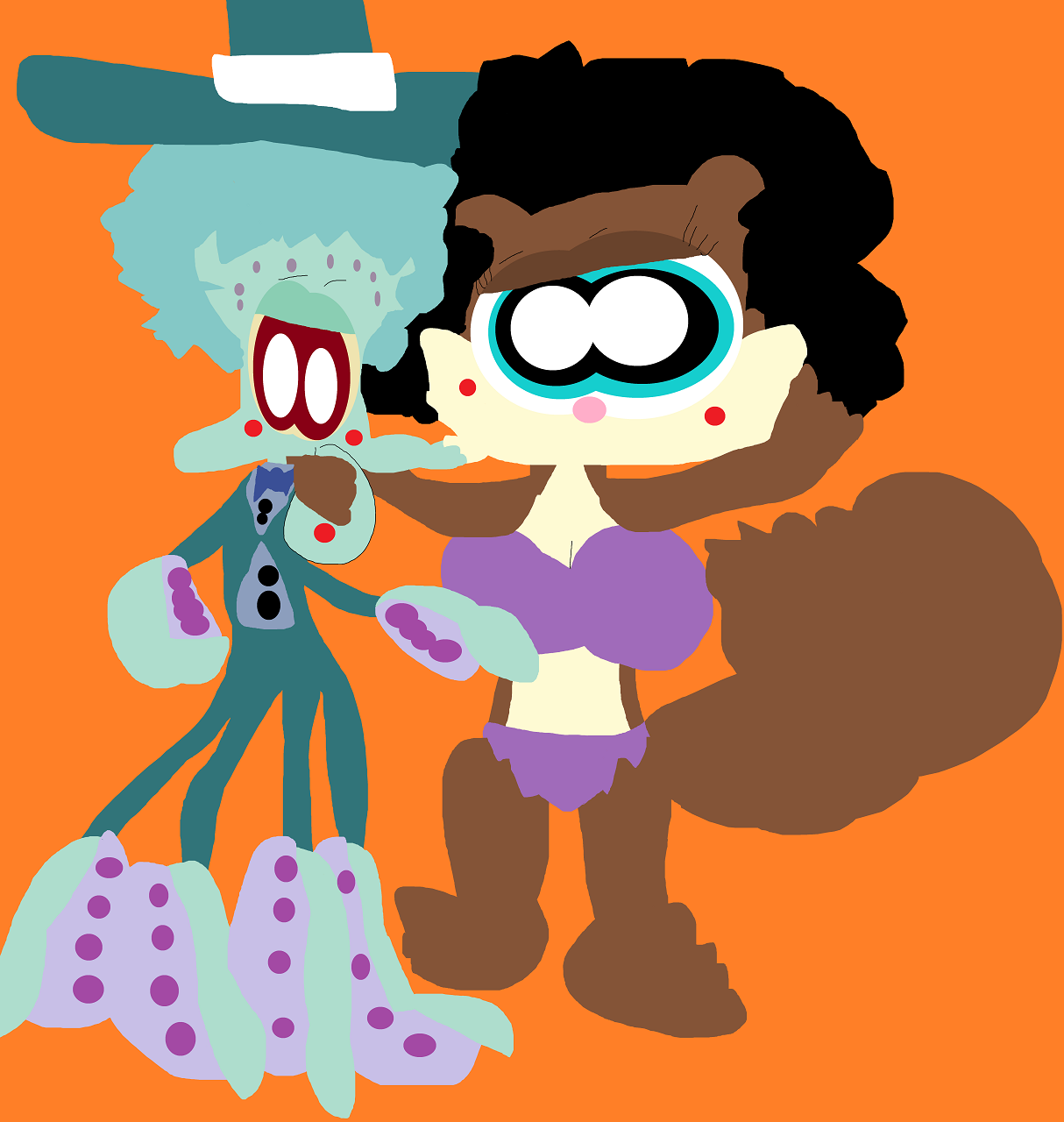 Squidward And Sandy In A Mix Of Styles Yet Again Alt^^ by Falconlobo