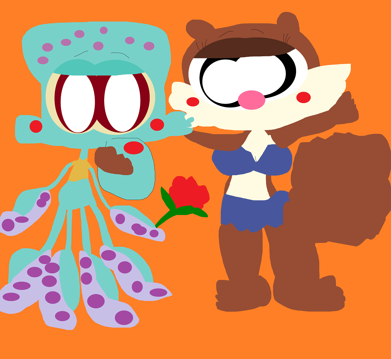 Chibi Squidward With A Rose For Sandy Again Alt^^ by Falconlobo