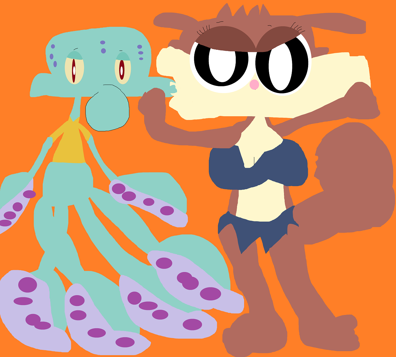 Squidward Being Kissed By Sandy In Toonier Style by Falconlobo