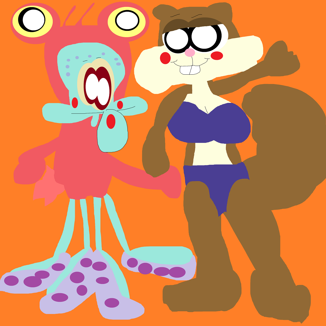 Sandy About To Kiss Salmon Suit Squidward by Falconlobo