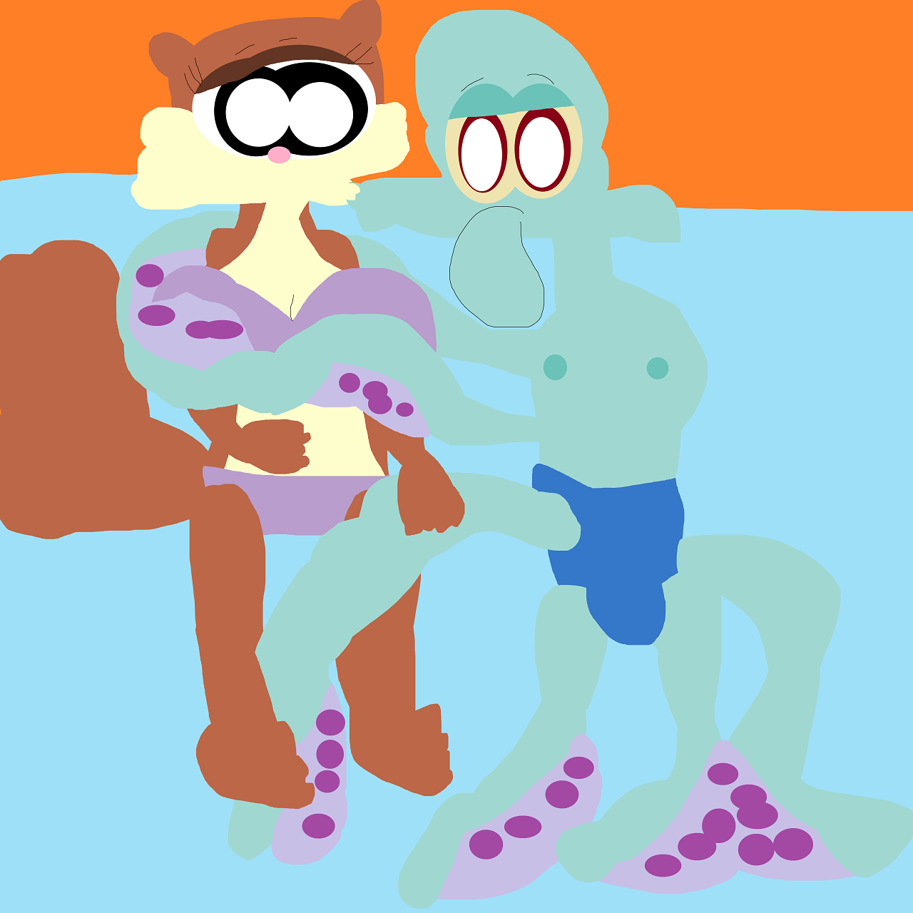 Squidward And Sandy Having Some Fun In Water Again by Falconlobo